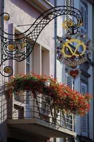 France, Haut Rhin, Colmar, sign of a baker shop on place des Dominicains (Dominican's Square)
