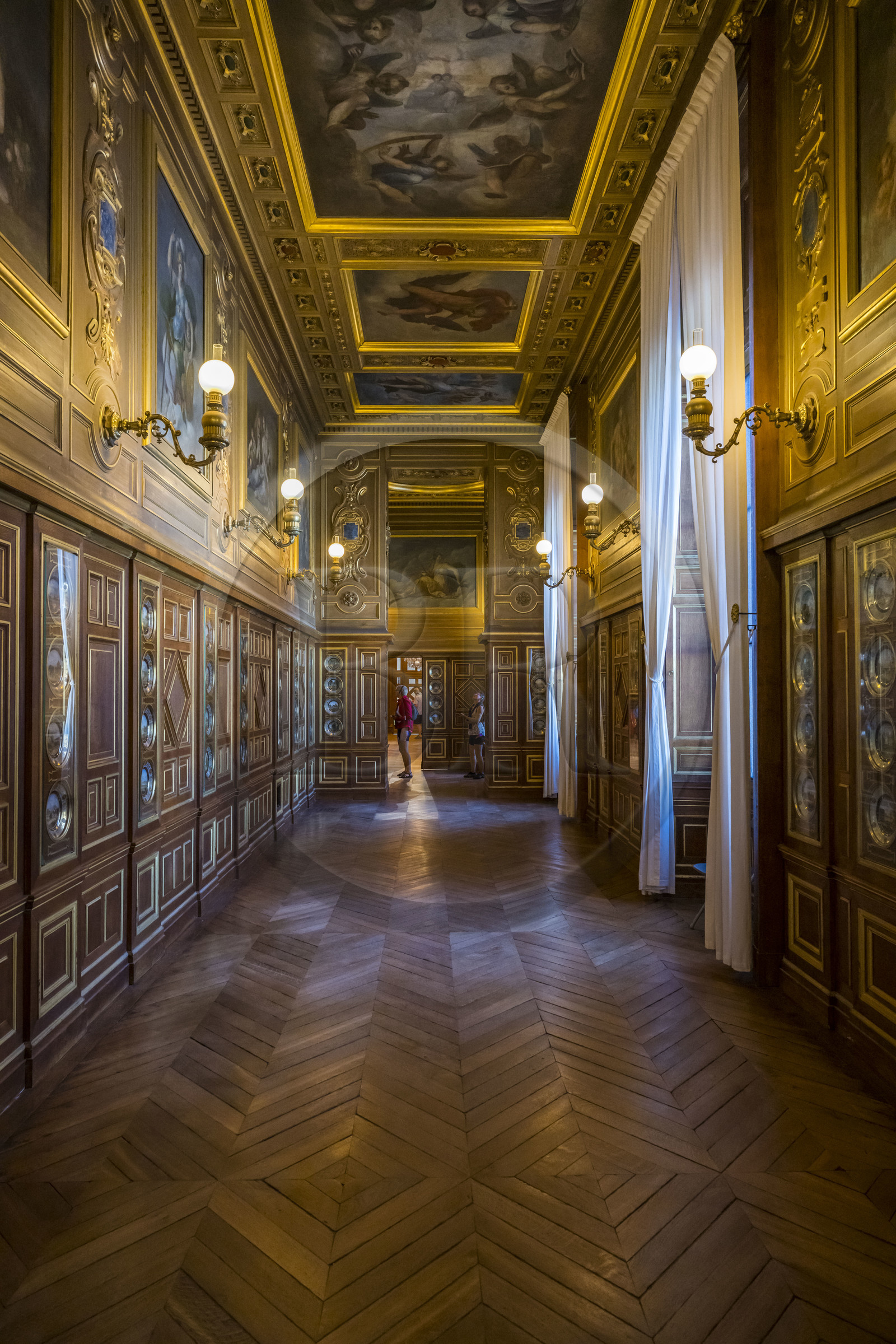 France, Seine-et-Marne, Fontainebleau, castle of Fontainebleau listed as World Heritage by UNESCO, the gallery of Plates also called gallery of Frescoes has a ceiling decorated with 21 paintings from the workshop of Ambroise Dubois made around 1600