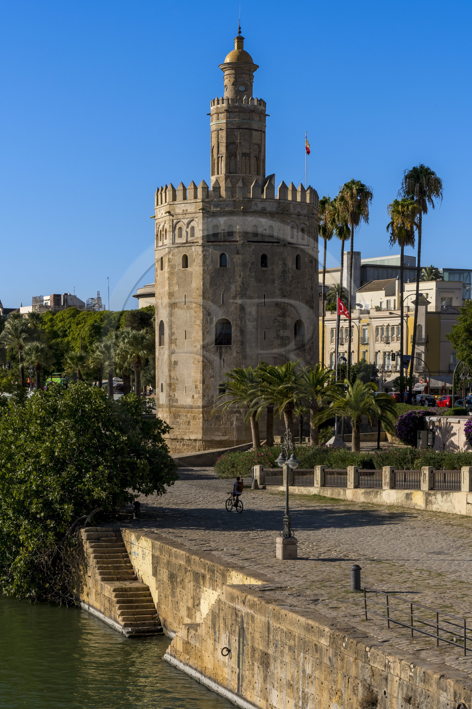 Spain, Andalusia, Seville, Guadalquivir river Banks, the Golden Tower (Torre del Oro), former military watch tower built at the beginnings of the 13th century converted to a Maritime Museum