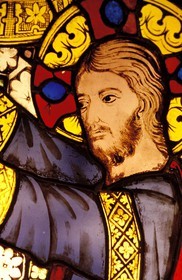 Italy, Tuscany, Siena, Duccio di Buoninsegna stained glass window restoration at the Siena Cathedral (Duomo)