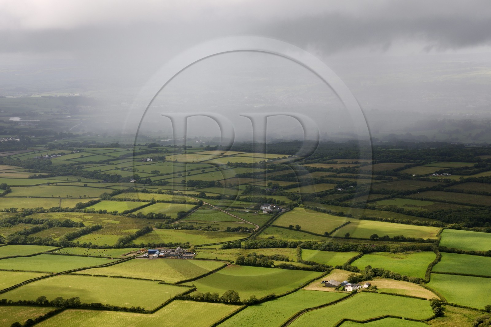 United Kingdom, England, Wales, rain curtain on the Carmarthenshire (aerial view)