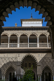 Spain, Andalusia, Seville, the Alcazar of Seville (Reales Alcazares de Sevilla), listed as World Heritage by UNESCO, Palais mudéjar ou de Pierre Ier, the Maidens Courtyard (Patio de las Doncellas)