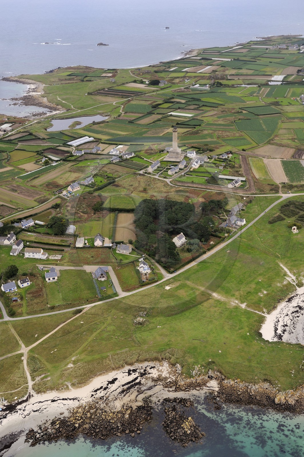 France, Finistere, Batz Island and the lighthouse (aerial view)