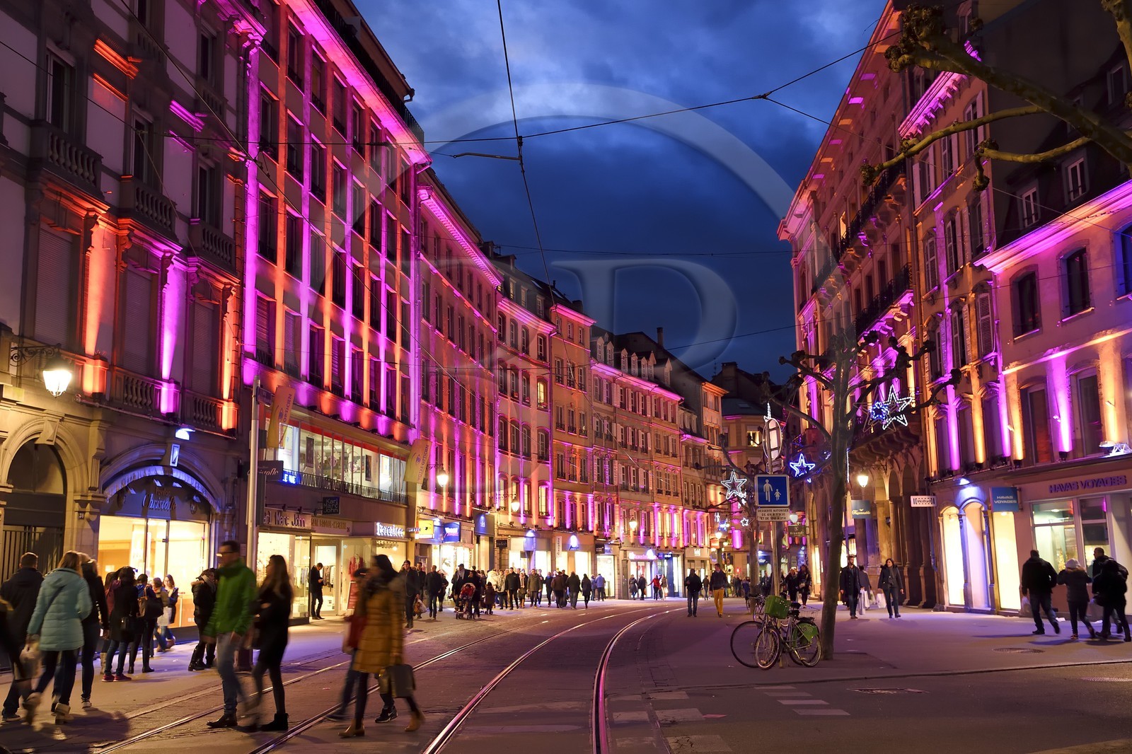 France, Bas Rhin, Strasbourg, christmas lighting in rue de la Mesange