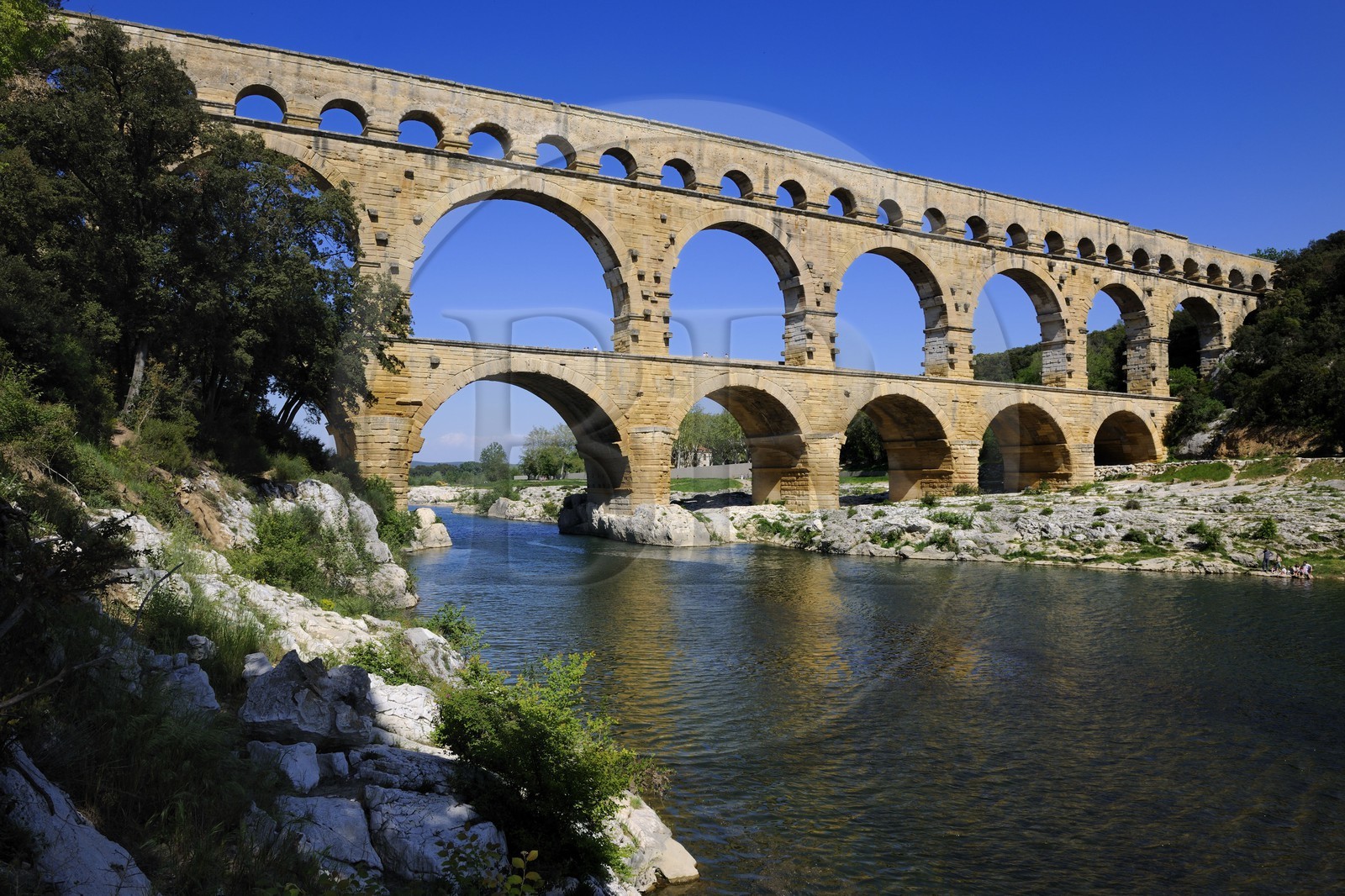 France, Gard, Pont du Gard listed as World Heritage by UNESCO, Roman aqueduct over Gardon River