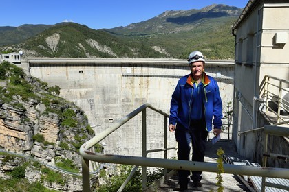 France, Alpes de Haute Provence, the lake of Castillon dam which retains the waters of the Verdon river, Jean-Claude Bonaïti Chief Operating Officer EDF of the Castillon Dam