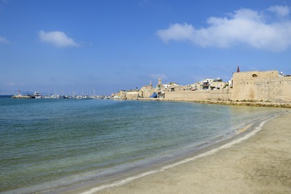 Israel, North district, Galilee, Acre (Akko), old town, listed as World Heritage by UNESCO, the port, the ramparts and the beach