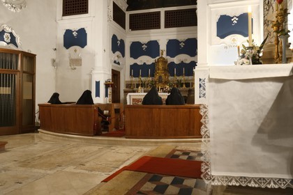 Croatia, Dalmatia, Dalmatian Coast, Trogir, historic center listed as World Heritage by UNESCO, mass in the Benedictine Convent of St. Nicholas church
