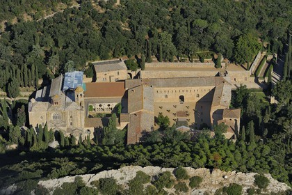 France, Aude, Fonfroide cistercian Abbey (aerial view)