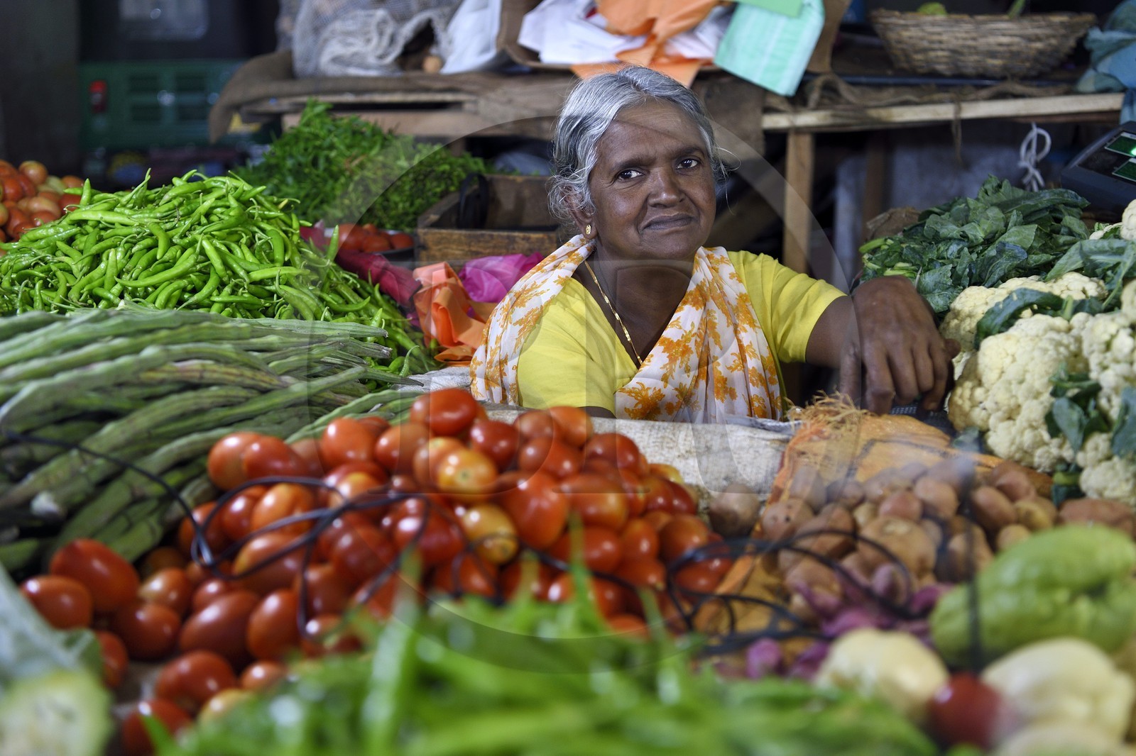 Sri Lanka, Uva Province, Bandarawela, covered market, vegetable stall