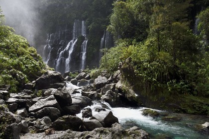 France, Reunion island (French overseas department), Saint Joseph, Langevin river on the flank of the Piton de la Fournaise volcano, Grand Galet waterfall also called Langevin waterfall