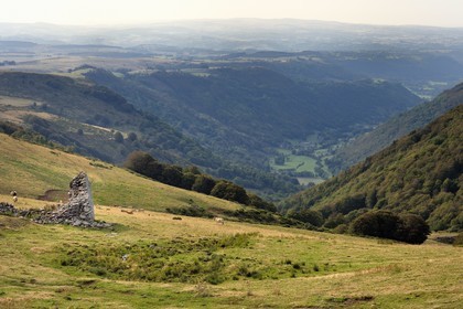 France, Cantal (15), Parc Naturel Régional des Volcans d’Auvergne, la vallée de Brezons vue depuis les estives en altitude