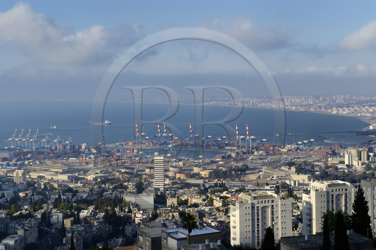 Israel, Haifa, downtown and the port seen from Mount Carmel