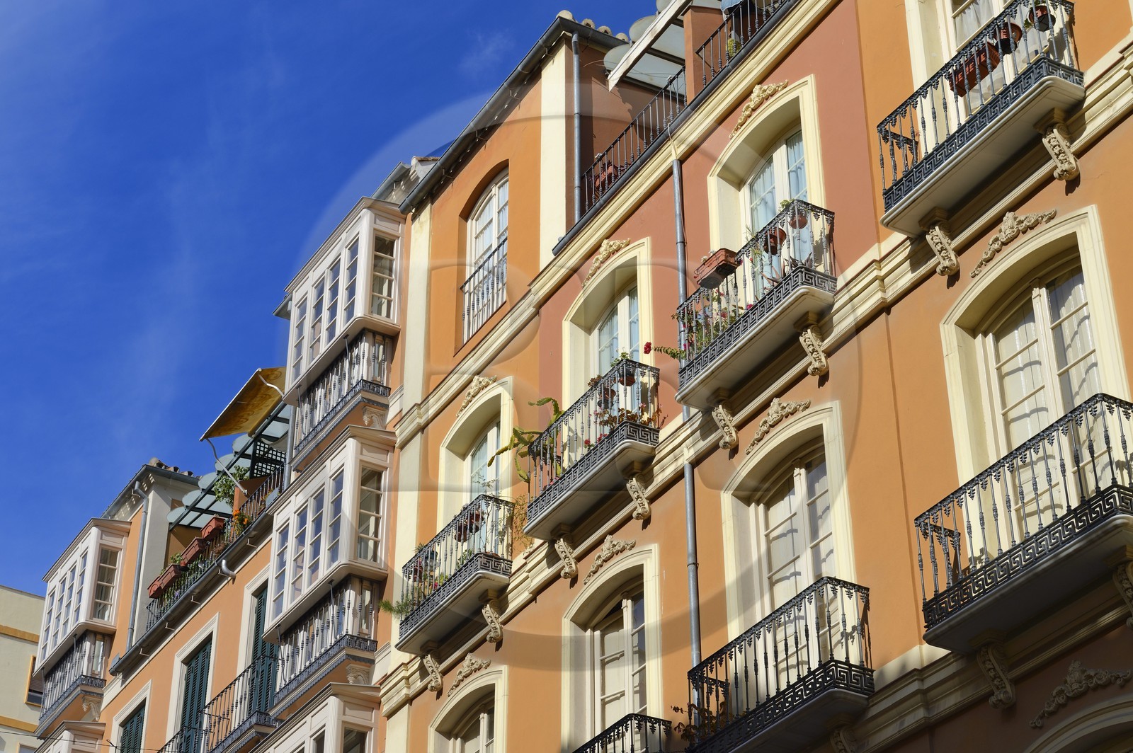 Espagne, Andalousie, Malaga, immeuble de la calle Sister