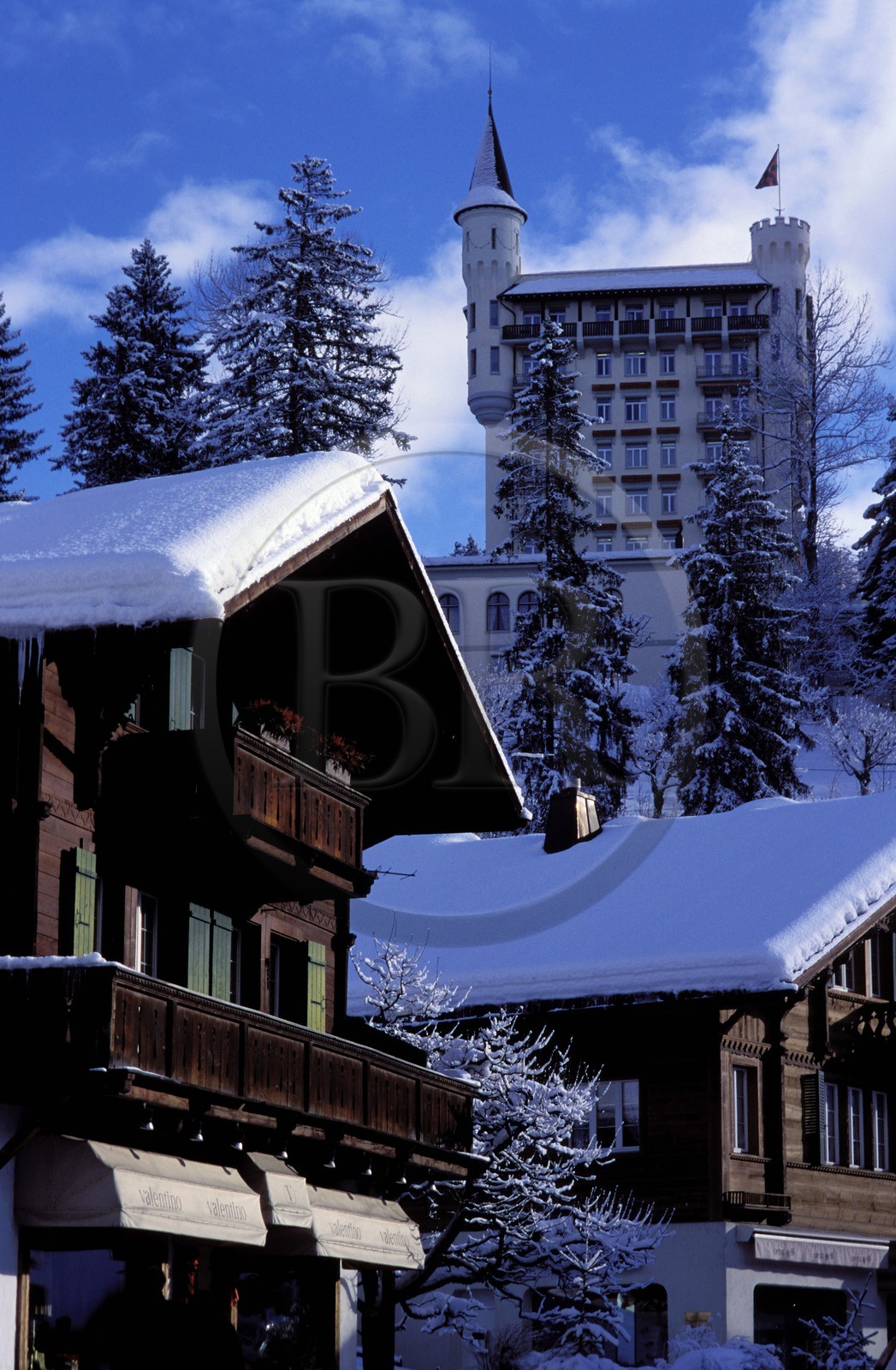 Switzerland, region of Bern (Bernese Oberland), Saanenland, Gstaad, Palace Hotel under the snow