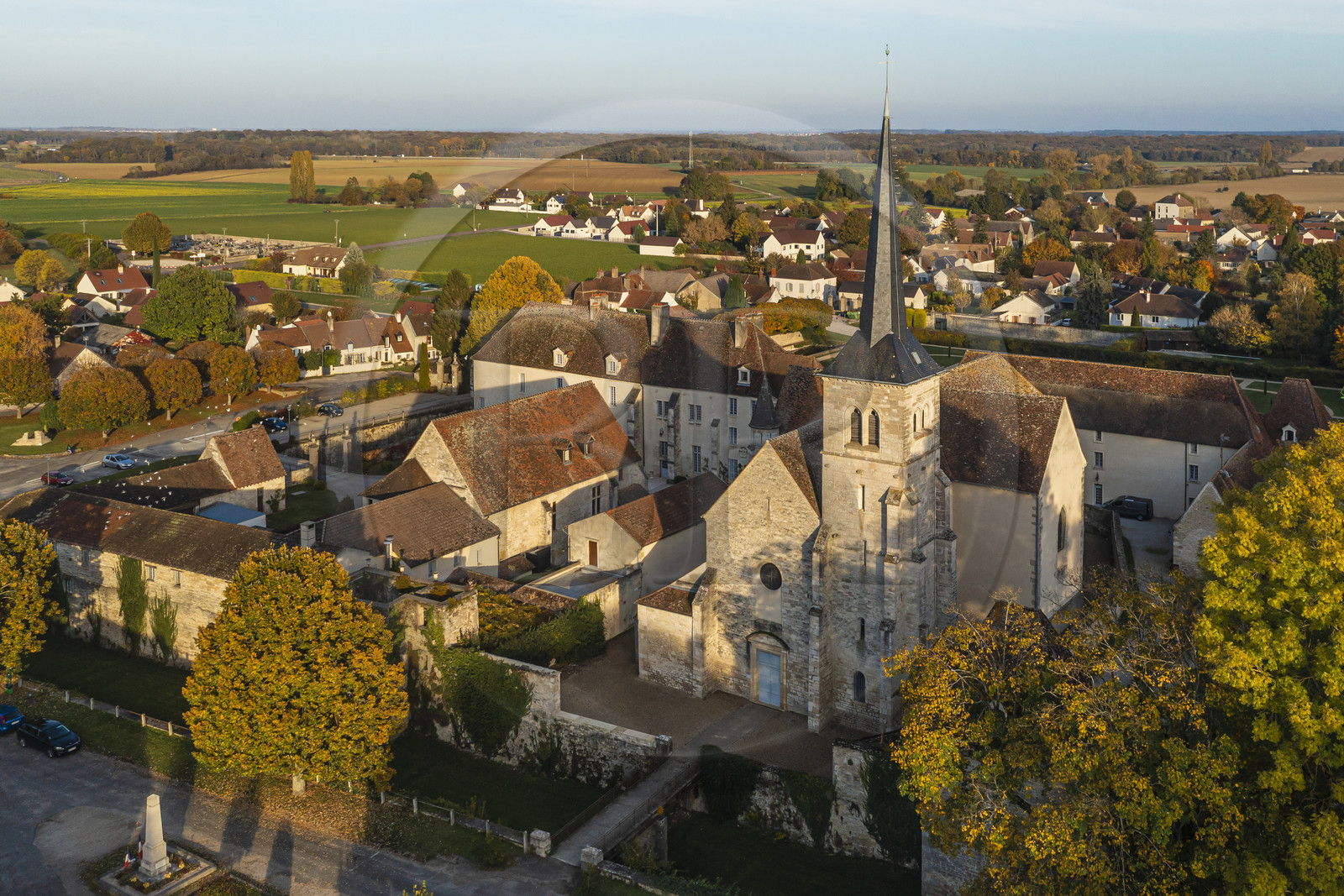 France, Côte-d'Or (21), Paysage culturel des climats de Bourgogne classés Patrimoine Mondial de l'UNESCO, Route des Grands Crus, Gilly-les-Citeaux, le Chateau de Gilly, hotel de luxe et restaurant (vue aérienne)