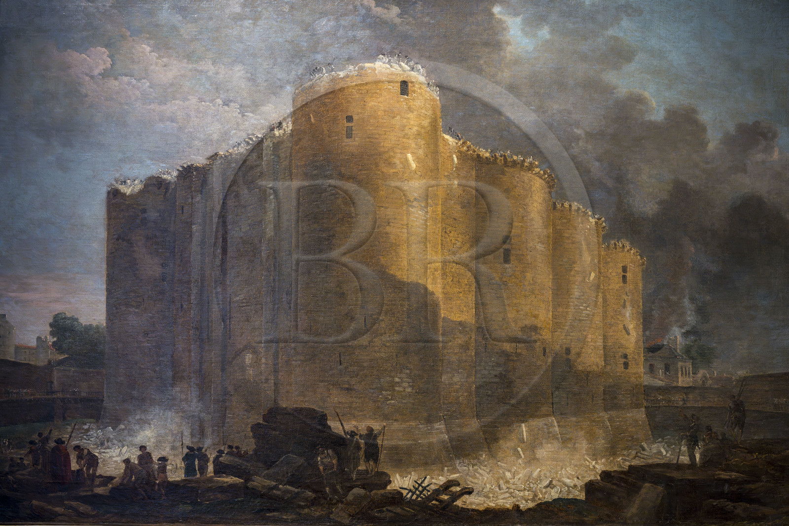 France, Paris, Marais district, Carnavalet Museum, painting (detail) of The Bastille in the first days of its demolition by the painter Hubert Robert (1789)