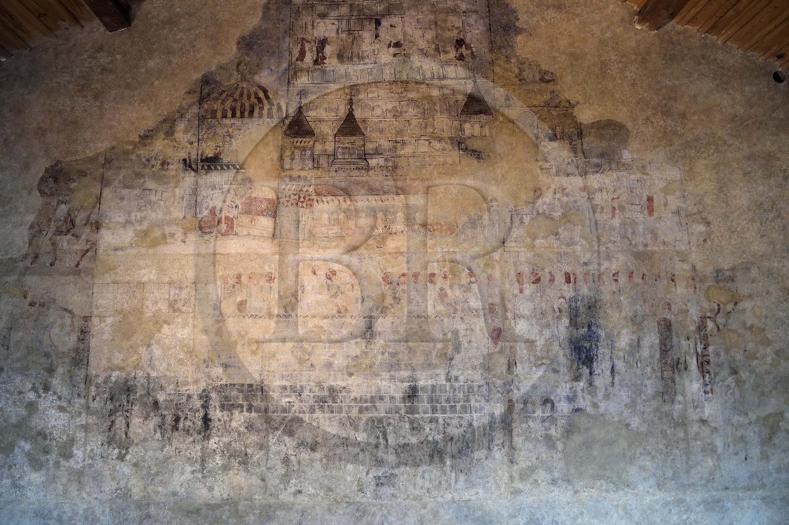 France, Haute Loire, Le Puy en Velay, Routes of Santiago de Compostela, Our Lady (Notre-Dame-de-l'Annunciation) cathedral listed as World heritage by UNESCO, home of the clergeons, besieged town probably during the Crusades, wall painting from the end of the 12th century