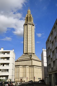 France, Seine-Maritime (76), Le Havre, Centre-ville reconstruit du Havre par Auguste Perret classé Patrimoine Mondial de l'UNESCO, la Tour Lanterne de l'église Saint-Joseph