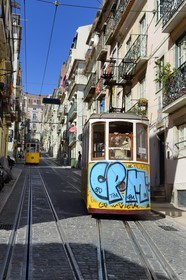 Portugal, Lisbonne, quartier du Bairro Alto, le funiculaire de Bica, reliant le quartier de Bairro alto aux rives du Tage