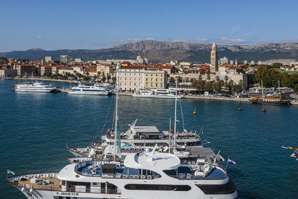 Croatie, Dalmatie, cote dalmate, Split, vieille ville romaine classée Patrimoine Mondial de l'UNESCO (vue aérienne)