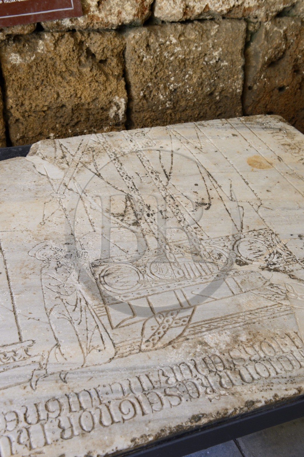 Israel, North district, Galilee, Acre (Akko), old town, listed as World Heritage by UNESCO, the Hospitaller fortress, crusader tombstone (1290)