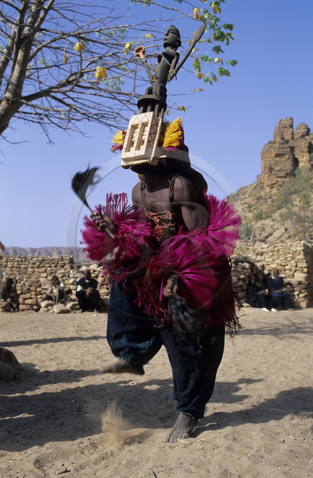 Mali, Dogon Country, Bandiagara Cliff listed as World Heritage by UNESCO, Dama dances (end of mourning) in the village of Tereli, Satimbe mask