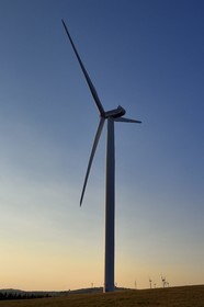 France, Cantal, wind turbine of the Col de la Fageole wind farm