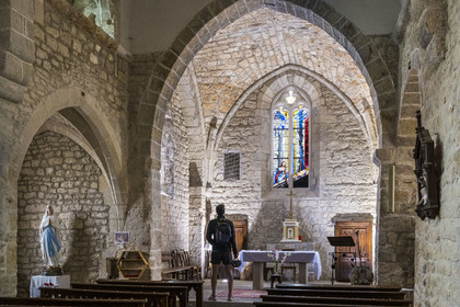 France, Aveyron, Grands Causses regional natural park, the Cistercian fort of Saint-Jean-d’Alcas,  Saint-Jean church of the former abbey of Nonenque