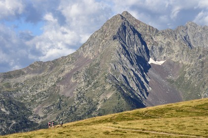 France, Hautes Pyrenees, Saint Lary Soulan and Vielle-Aure, hike on a variant of the GR10 between the Portet pass and the Bastan lakes on the edge of the Neouvielle nature reserve in the background