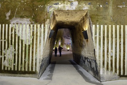 France, Marne, Reims, champagne, Pommery's wine cellars, Write the chalk, bas-relief, work in situ (2007) by Daniel Buren