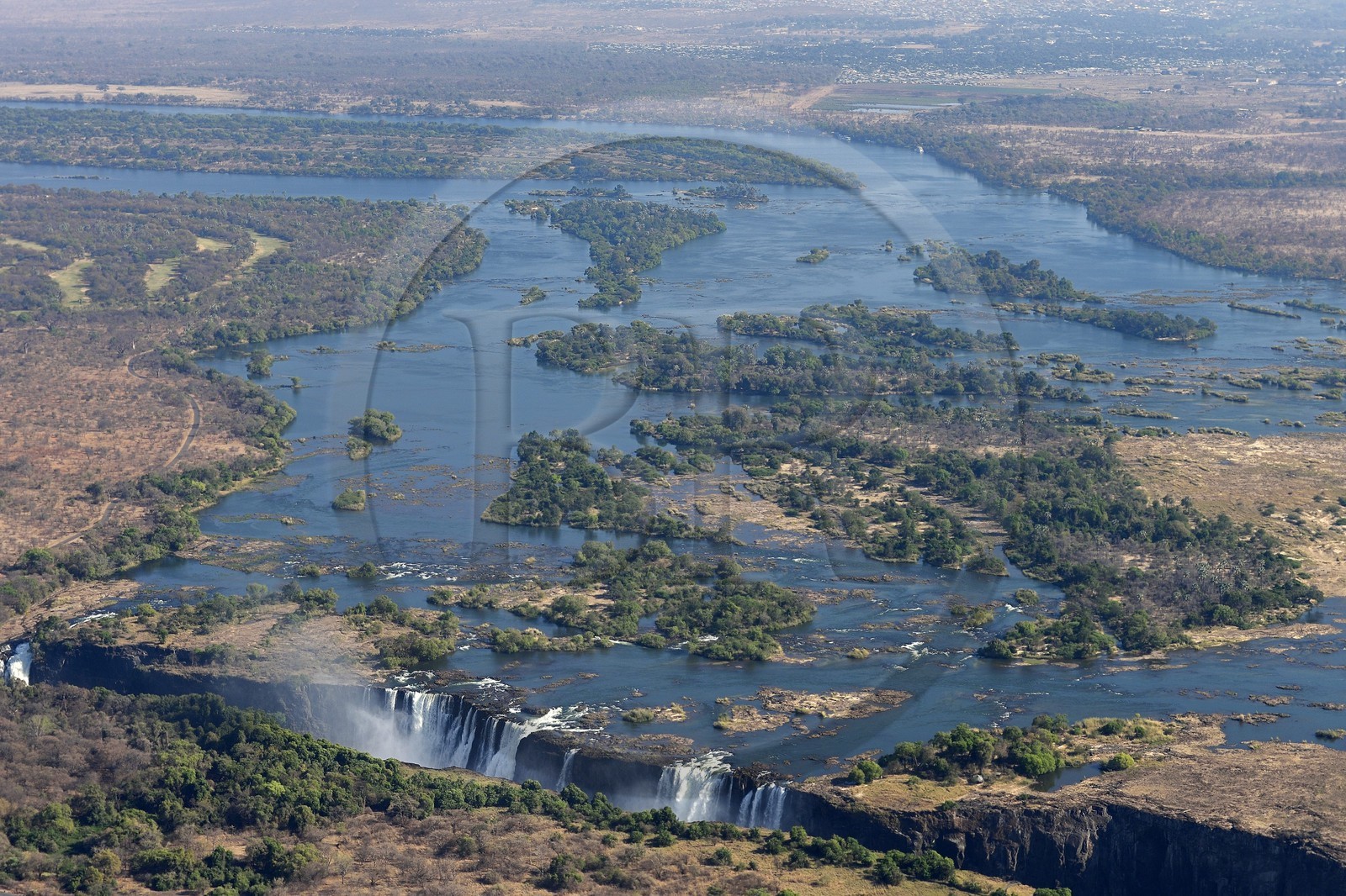Zimbabwe, Matabeleland North Province,  Zambesi River, the Victoria Falls, listed as World Heritage by UNESCO (aerial view)