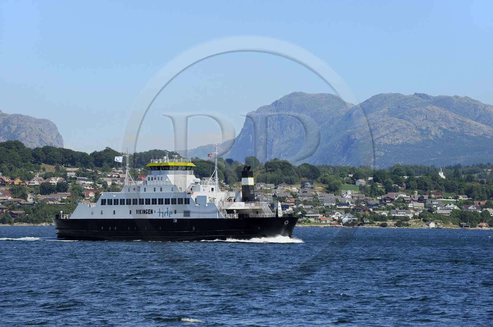 Norway, Rogaland County, surroundings of Stavanger, ferry approaching Tau village