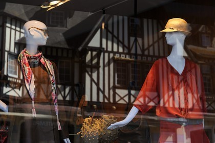France, Calvados, Pays d'Auge, Deauville, shopwindow of the luxury store Gerard Darel in the rue du Casino