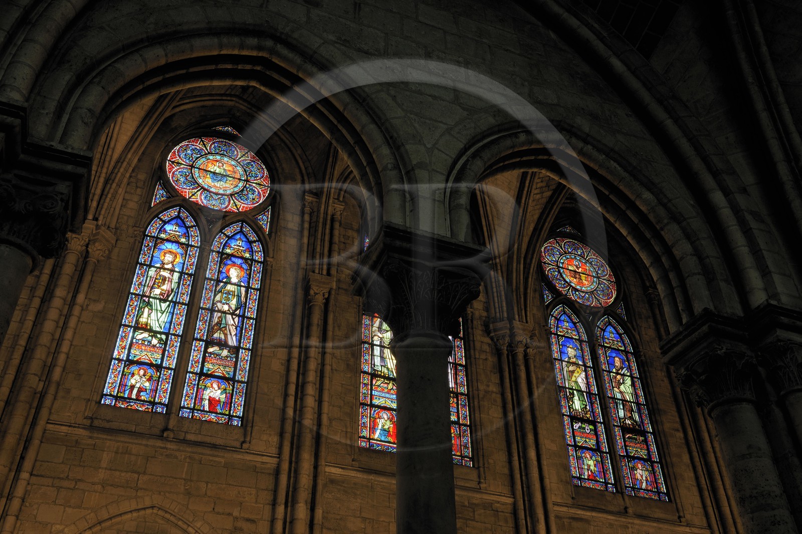 France, Paris (75), Ile de la Cité, cathédrale Notre-Dame de Paris, vitraux de la façade sud