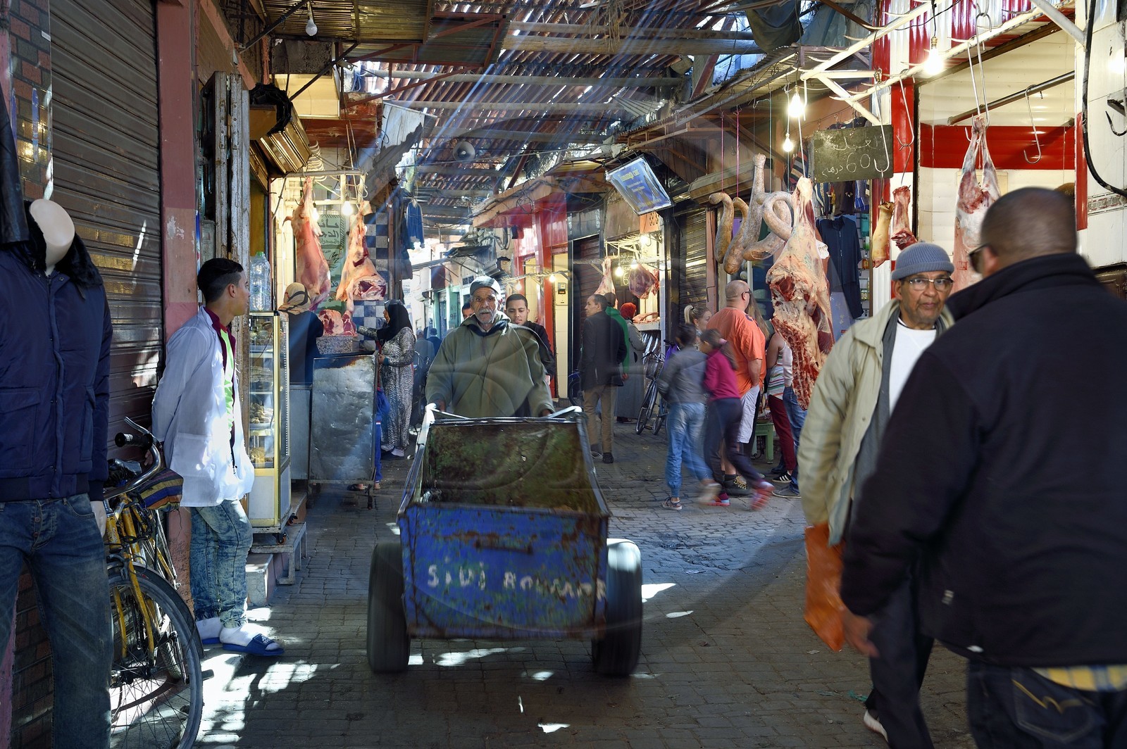Morocco, High Atlas, Marrakech, Imperial city, Medina listed as World Heritage by UNESCO, butcher's stalls in the souk