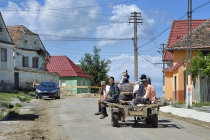 Romania, Transylvania, Sibiu region, horse carriage in the village of Chirpar