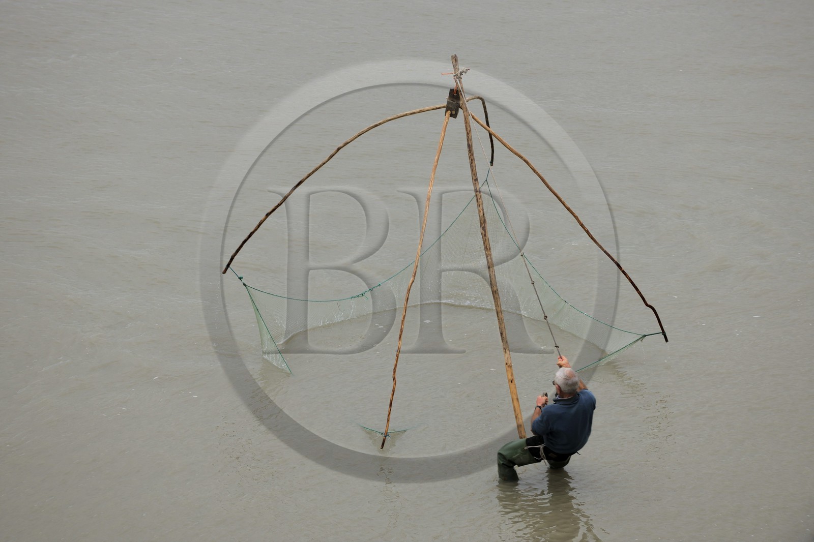 France, Manche, Bay of Mont Saint Michel, square dipping nets fishing