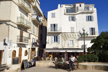 France, Corse du Sud, Bonifacio, Upper Town, restaurant terrace on the Marketplace