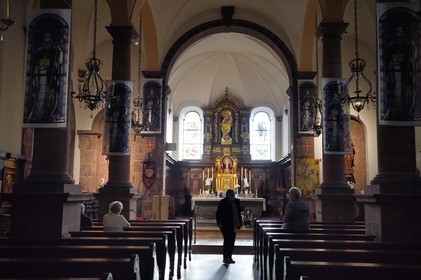 France, Bas Rhin, Mont Saint Odile, Mont Sainte-Odile Abbey also known as Hohenburg Abbey, the basilica