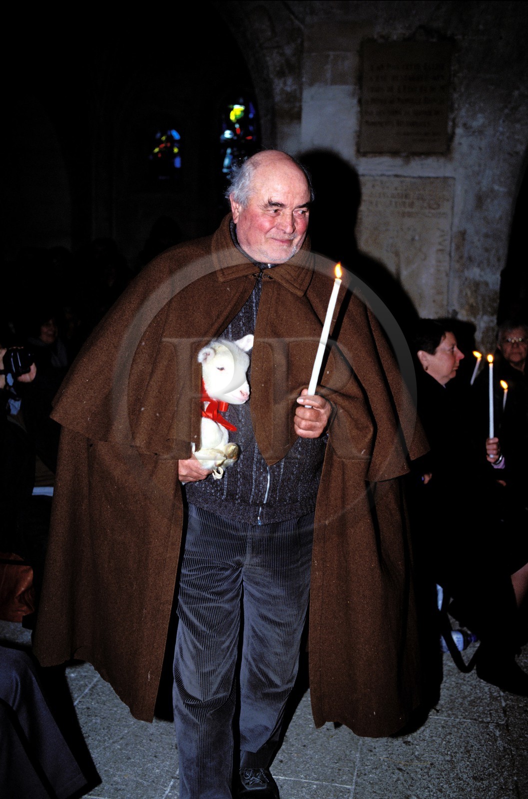 France, Bouches du Rhone, Les Baux de Provence village, labelled Les Plus Beaux Villages de France (The Most Beautiful Villages of France), Christmas celebrations, shepherd at the midnight mass