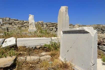 Grèce, île de Delos, classée Patrimoine Mondial de l'UNESCO, site archéologique de Délos, sanctuaire d'Apollon, la plus grande cité antique de la mer Egée, l'établissement des Poséidoniastes de Beyrouth