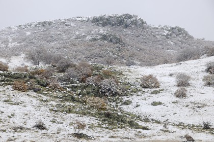 Turkey, Central Anatolia, Aksaray Province, Cappadocia, Guzelyurt, snowy landscape