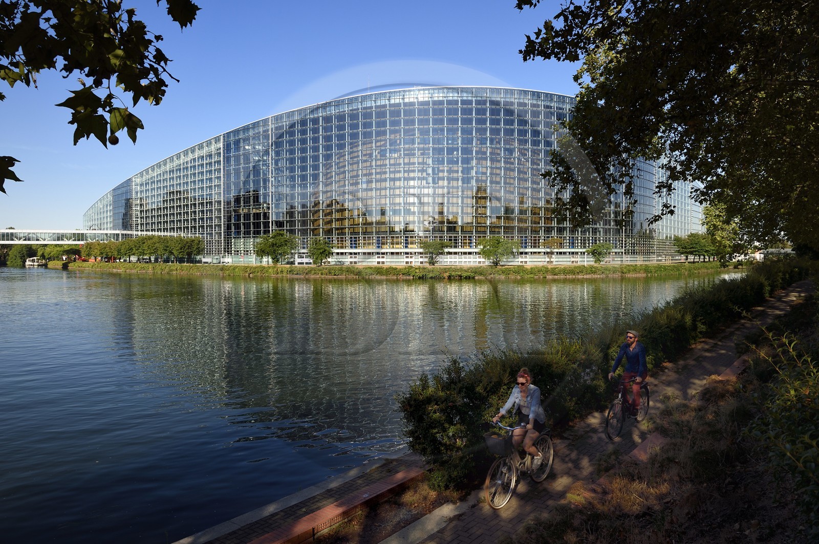 France, Bas Rhin, Strasbourg, European district, the European Parliament along the Ill river and the Marne-Rhine canal