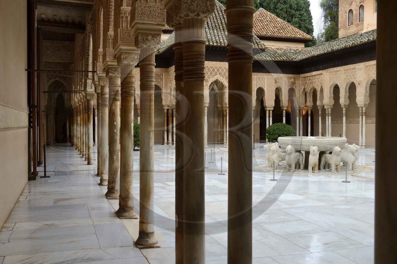 Espagne, Andalousie, Grenade, Palais nasrides de l'Alhambra, classé Patrimoine Mondial de l'UNESCO, patio du Palais des Lions (Patio de los Leones)