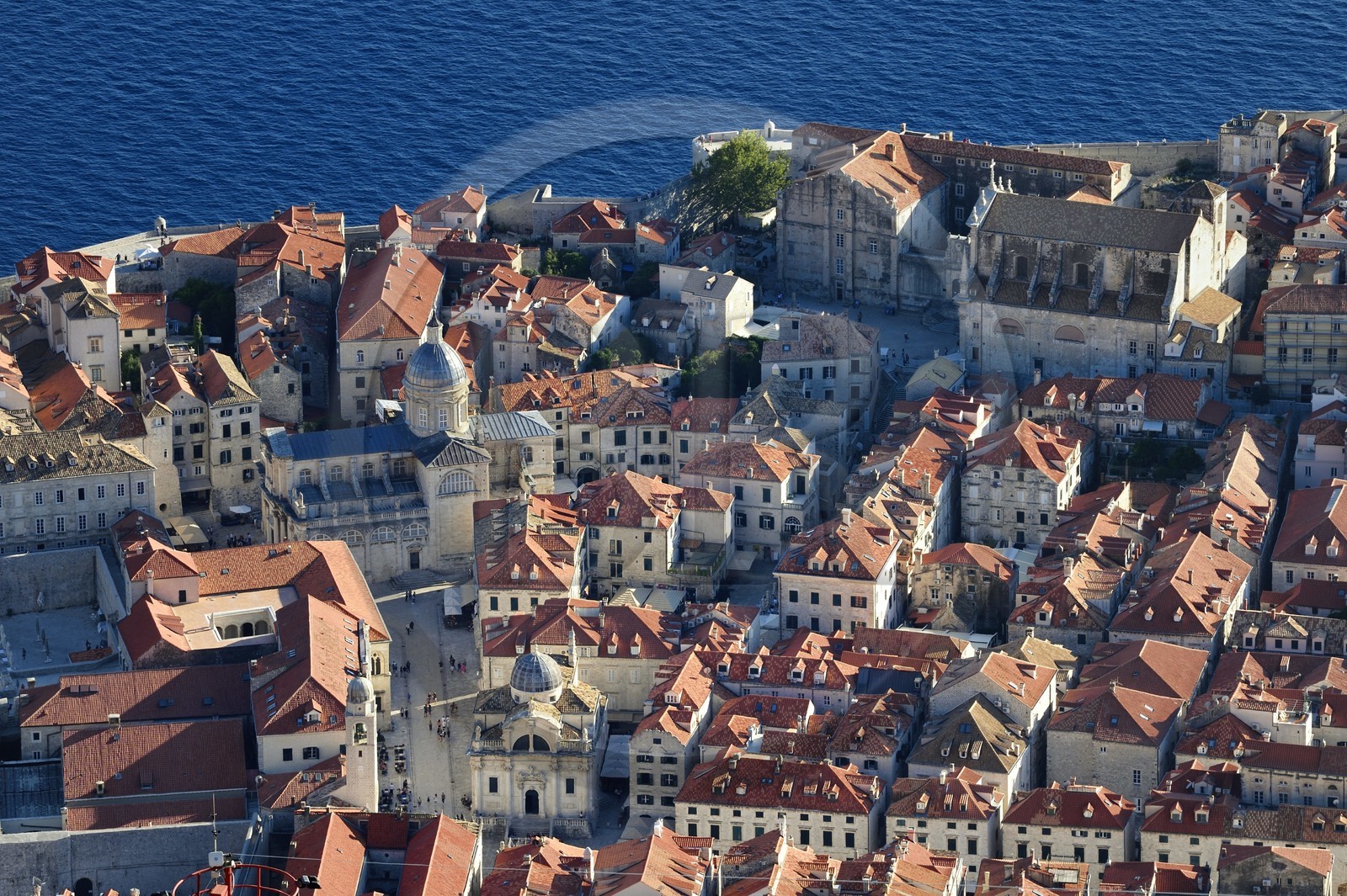 Croatie, Dalmatie, cote dalmate, Dubrovnik, centre historique classé Patrimoine Mondial de l'UNESCO, à gauche la cathedrale de l'Assomption et à droite l'église Saint Ignatius (Saint Ignace)