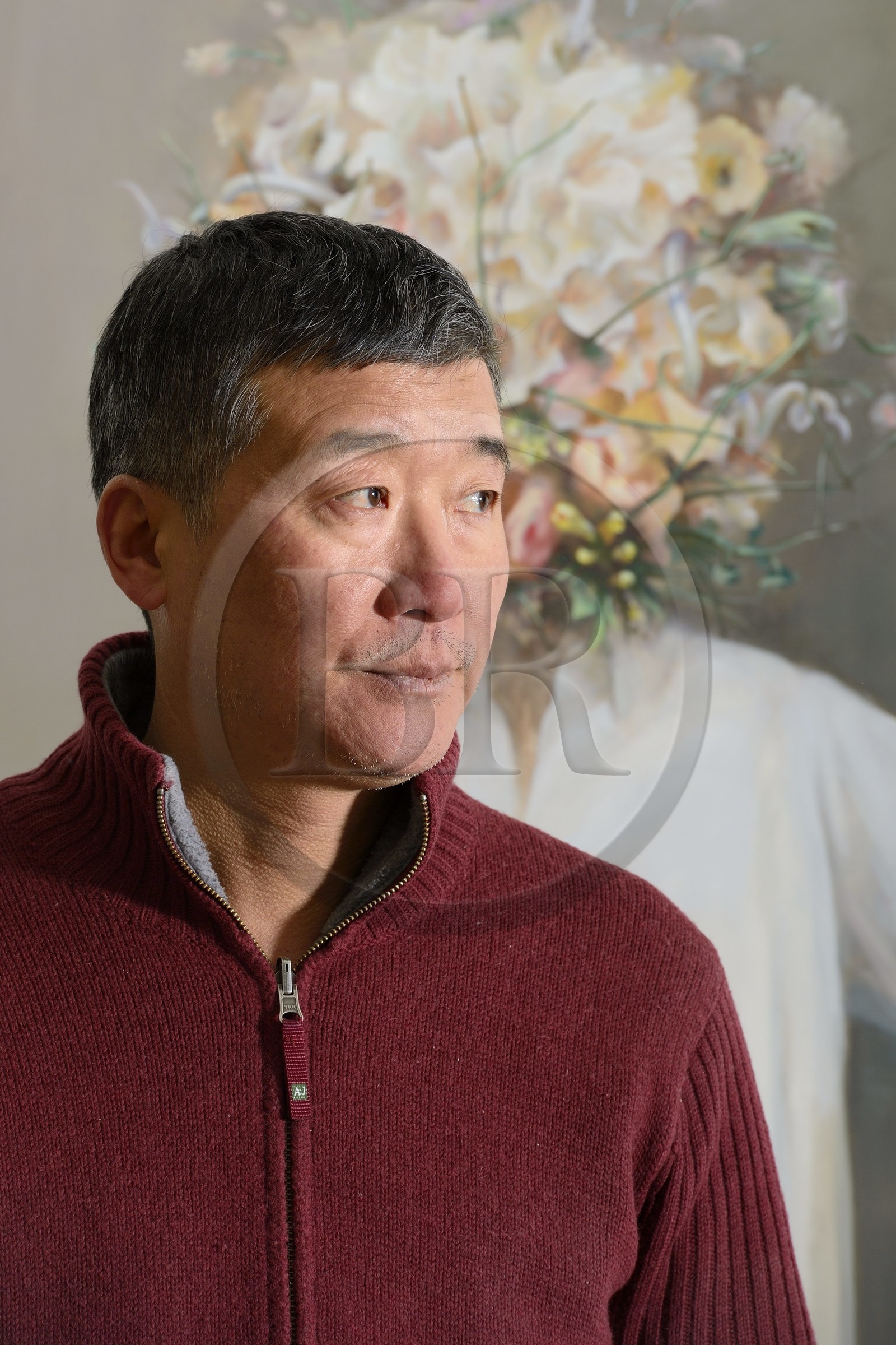 France, the artist painter Ru Xiaofan in his workshop in Les Lilas near Paris