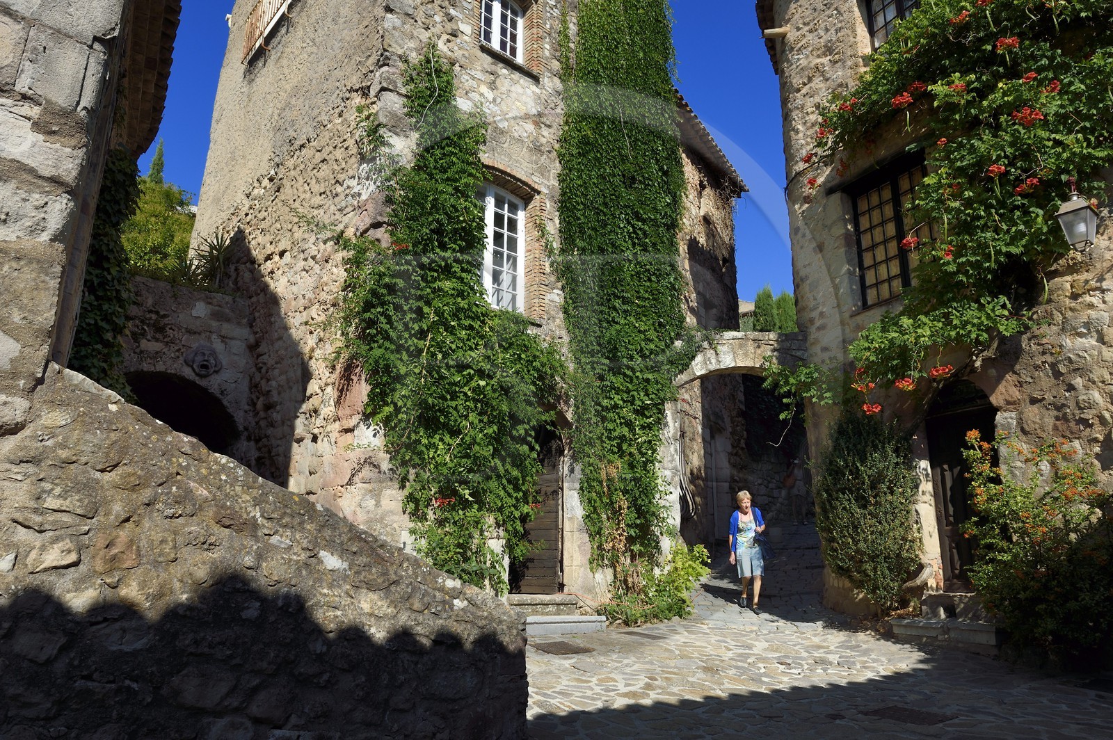 France, Var, the Dracenie, Les Arcs-sur-Argens, place du Collier and the beginning of the Agnely street in the old town