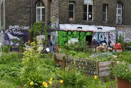 Allemagne, Berlin, quartier de Kreuzberg, Kunstraum Kreuzberg-Bethanien dans un ancien hopital, le jardin de quartier Ton-Steine-Garten