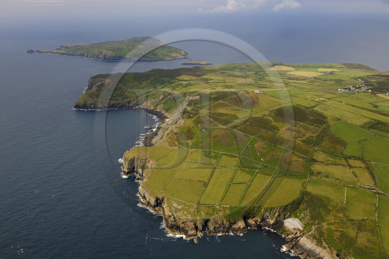 United Kingdom, England, Isle of Man the southernmost point of the island and the Calf of Man island (aerial view)